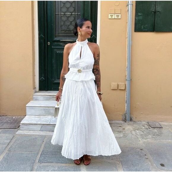 NWTβZARA ZARA NWT WOMAN SS25 PLEATED HALTER TOP OYSTER-WHITE | 0387/077 - Picture 8 of 15